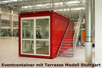 Container für Ausstellungen, Modell Stuttgart mit verglasten Wänden und Aussichtsterrasse