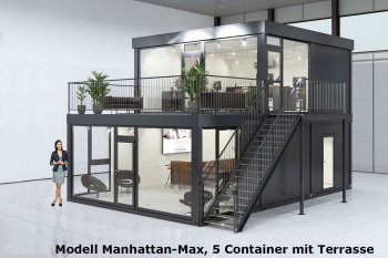 Containeranlage aus 5 Modulen mit bodentiefen Fenstern