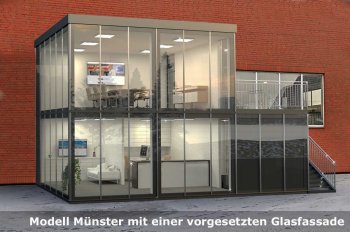Containeranlage mit einer vorgestzten Glasfassade, Modell Münster