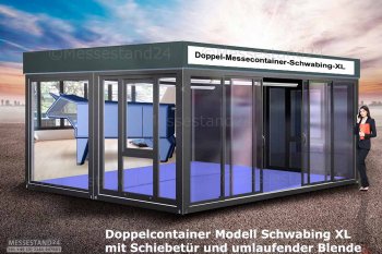 Verglaster Messe-und Showcontainer mit umlaufender Blende
