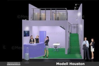 Kostengünstiger zweigeschossiger Messestand, online konfigurierbar in Ihrem Corporate Design